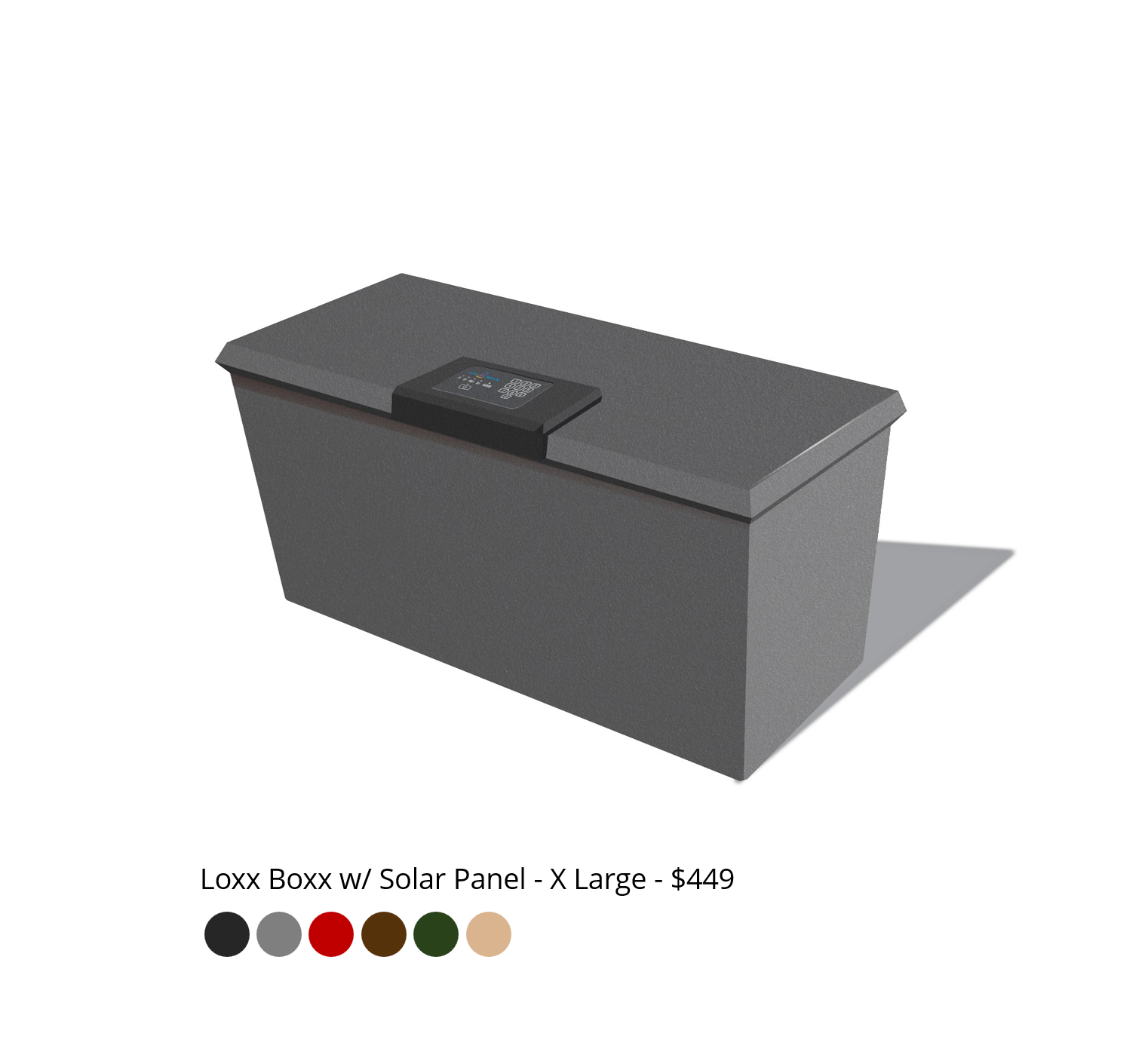 Loxx Boxx with solar panel on a white background