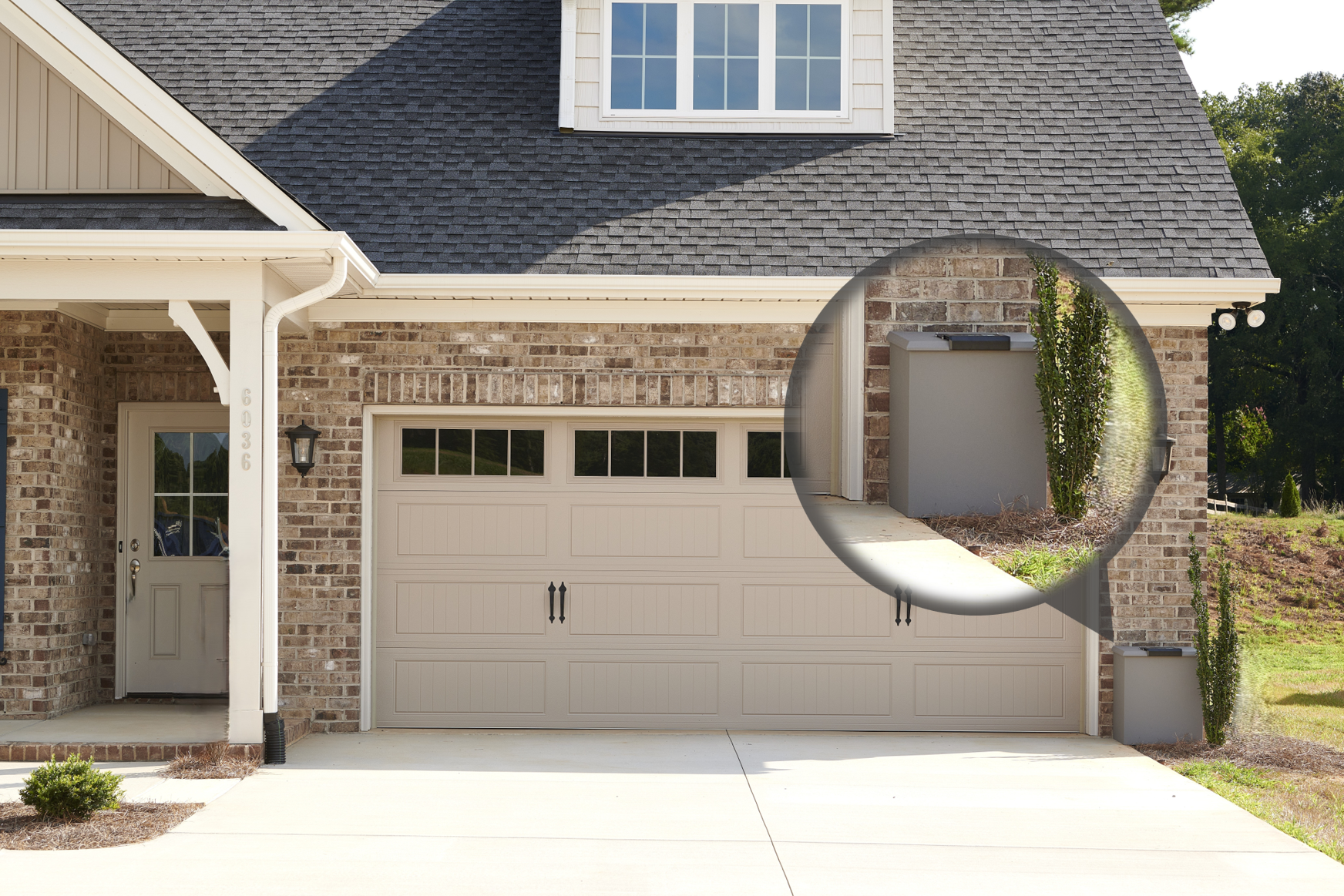 Garage door with a magnified inset showing a LOXX BOXX.