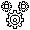 Icon of gears with a person symbol, representing settings or configuration.