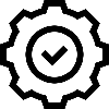 Gear icon with a check mark inside, symbolizing settings or configuration.