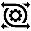Black gear icon on a white background